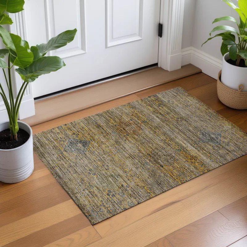 Machine Washable Aristo Gold 1\'8\" x 2\'6\" Rug