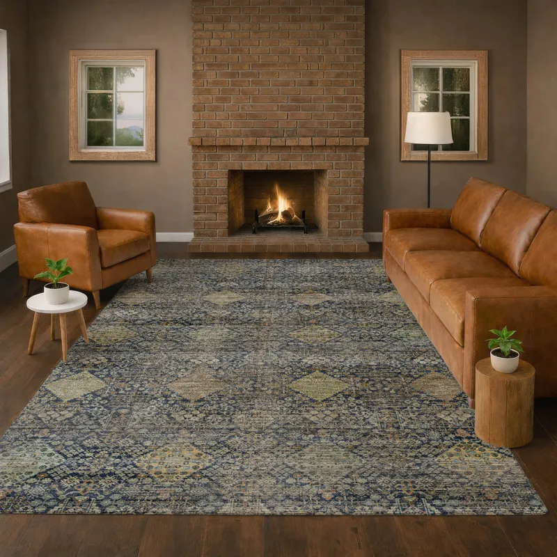 Machine Washable Aristo Navy 3\' x 5\' Rug