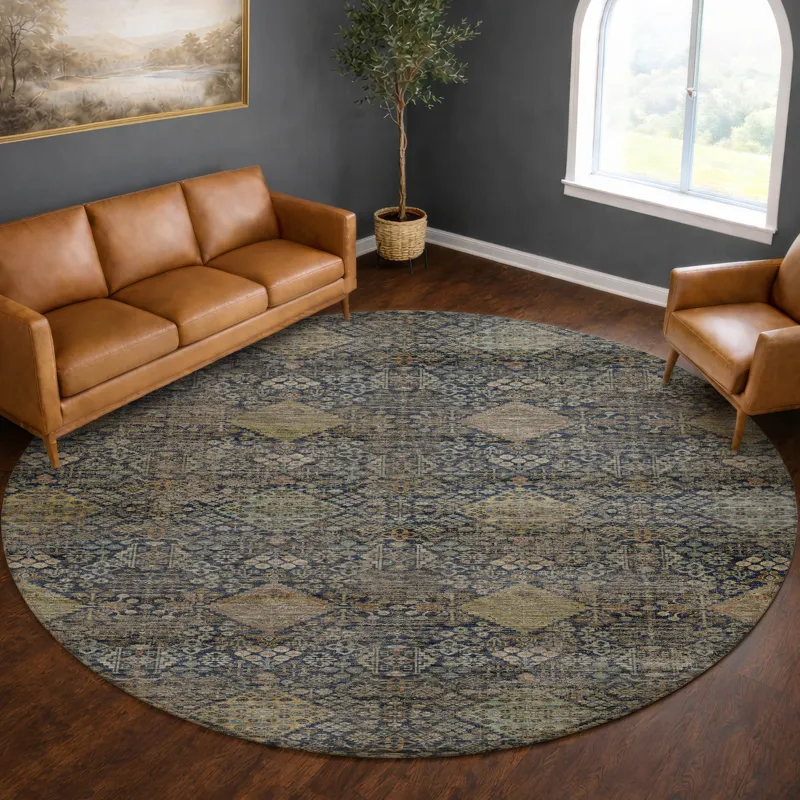Machine Washable Aristo Navy 8\' x 8\' Round Rug