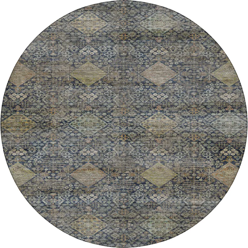 Machine Washable Aristo Navy 8\' x 8\' Round Rug