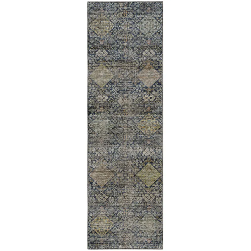 Machine Washable Aristo Navy 2\'3\" x 7\'6\" Runner Rug