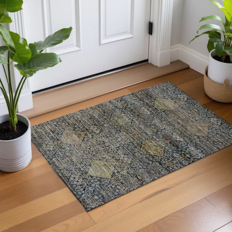 Machine Washable Aristo Navy 1\'8\" x 2\'6\" Rug