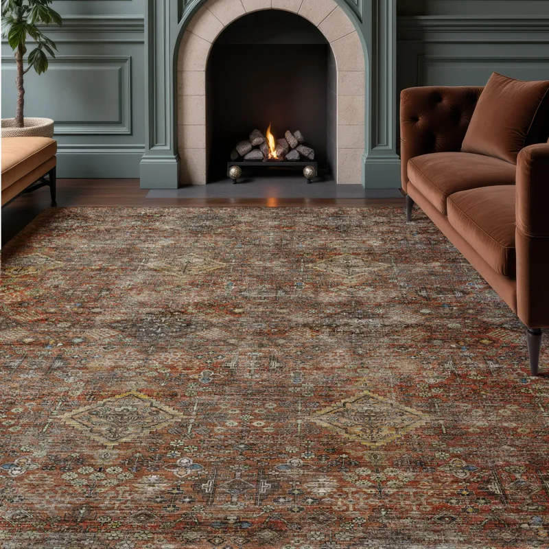 Machine Washable Aristo Paprika 9\' x 12\' Rug