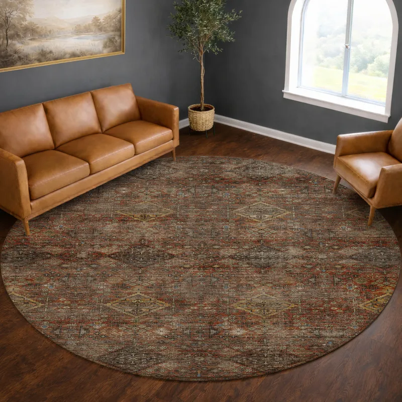 Machine Washable Aristo Paprika 8\' x 8\' Round Rug