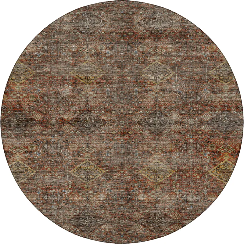 Machine Washable Aristo Paprika 8\' x 8\' Round Rug