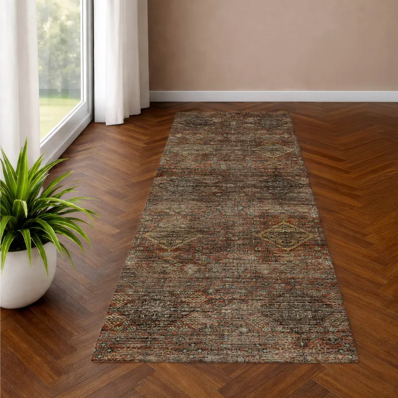 Machine Washable Aristo Paprika 2\'3\" x 7\'6\" Runner Rug