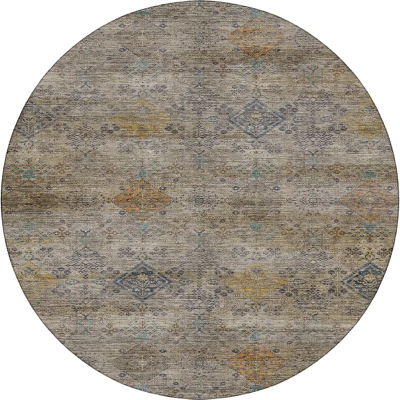 Machine Washable Aristo Pewter 8\' x 8\' Round Rug