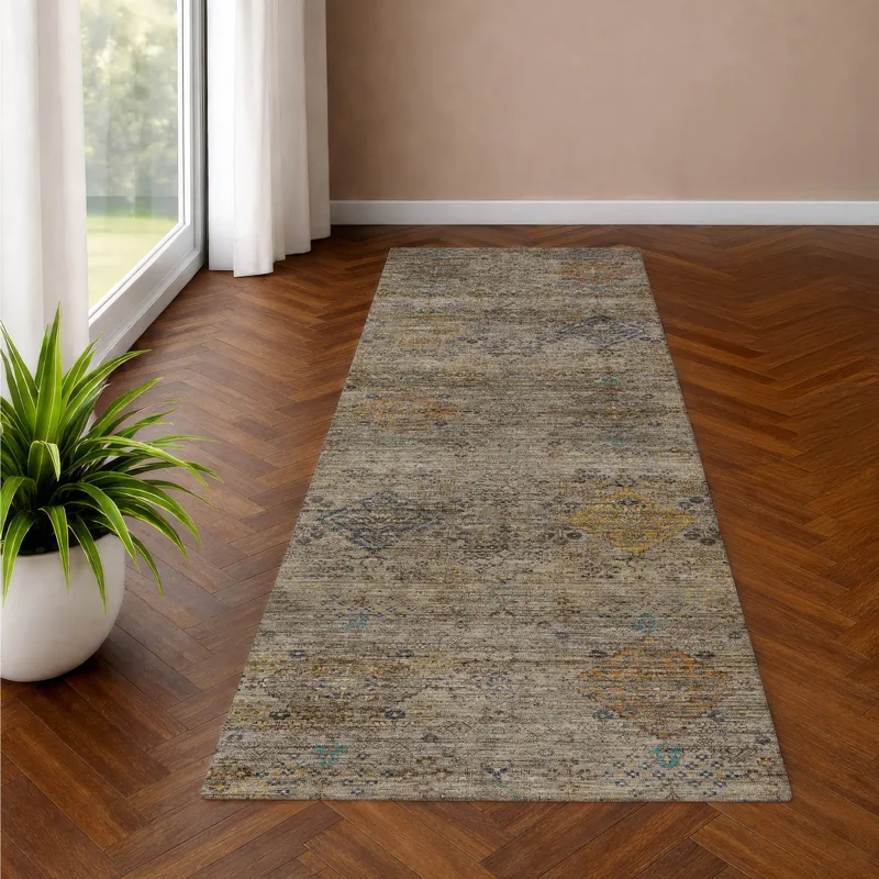 Machine Washable Aristo Pewter 2\'3\" x 7\'6\" Runner Rug