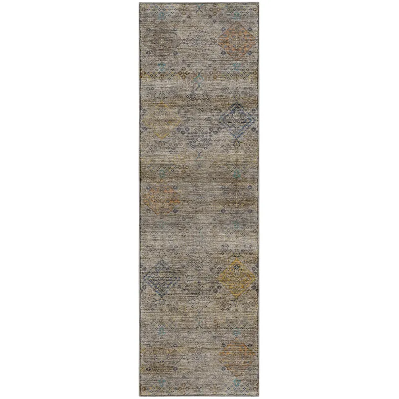 Machine Washable Aristo Pewter 2\'3\" x 7\'6\" Runner Rug