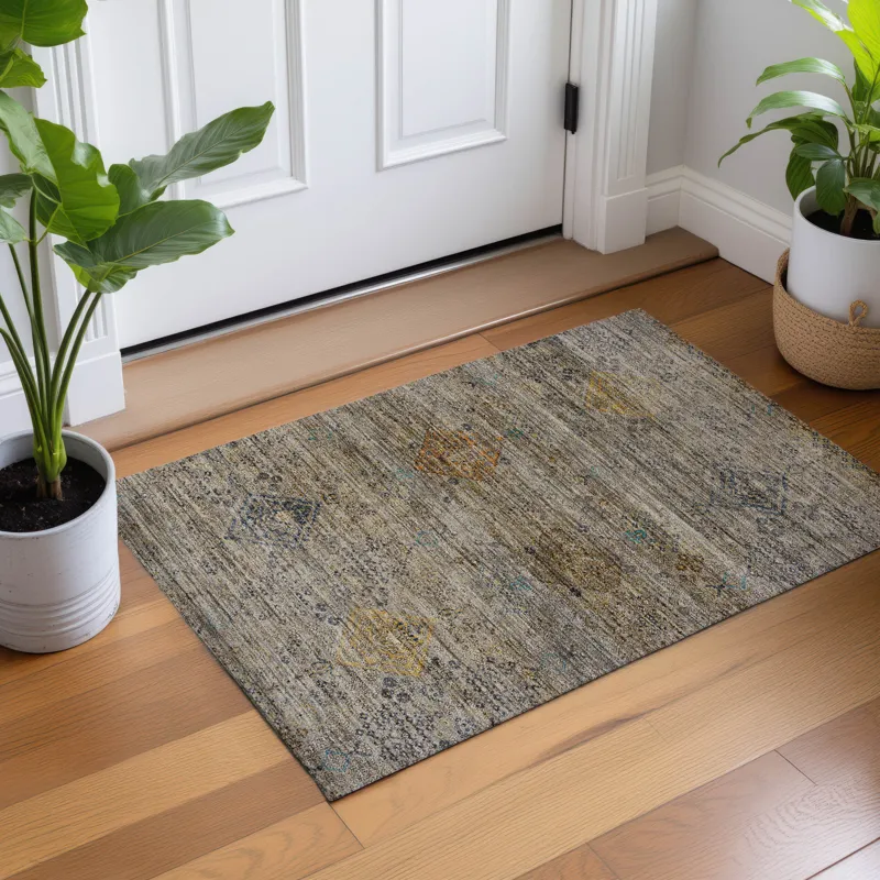 Machine Washable Aristo Pewter 1\'8\" x 2\'6\" Rug