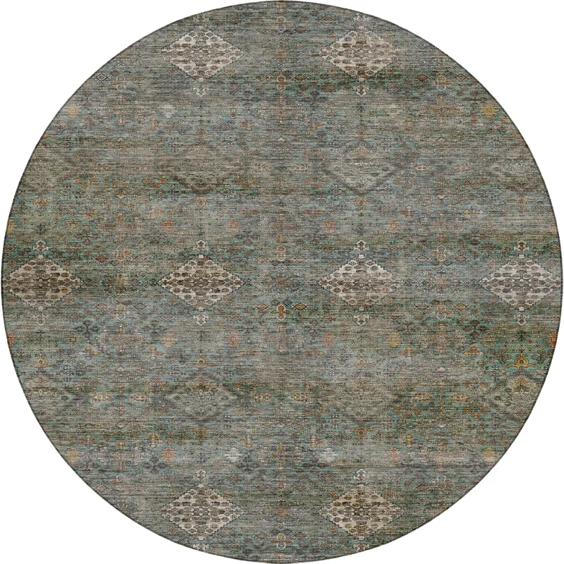 Machine Washable Aristo Teal 8\' x 8\' Round Rug