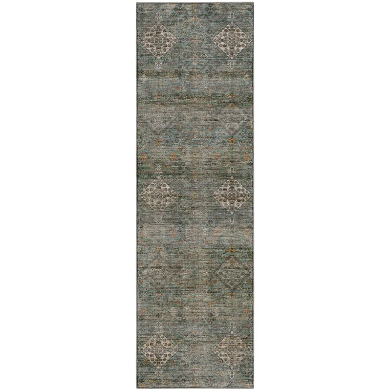 Machine Washable Aristo Teal 2\'3\" x 7\'6\" Runner Rug