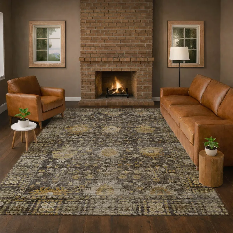 Machine Washable Aristo Charcoal 8\' x 10\' Rug