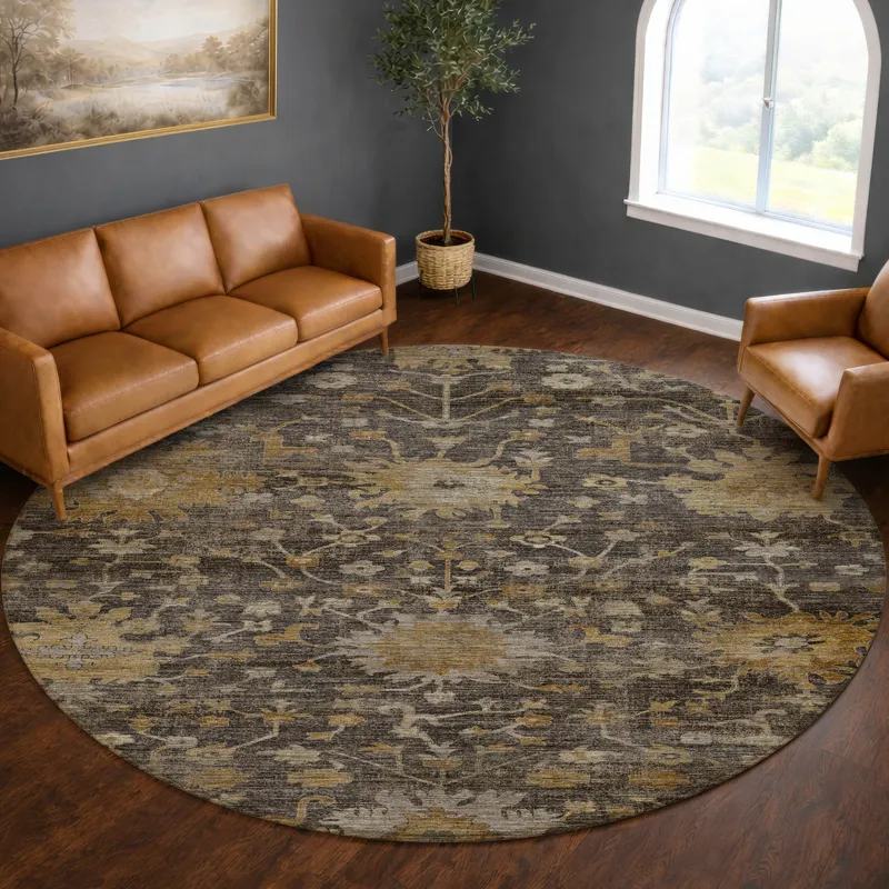 Machine Washable Aristo Charcoal 8\' x 8\' Round Rug