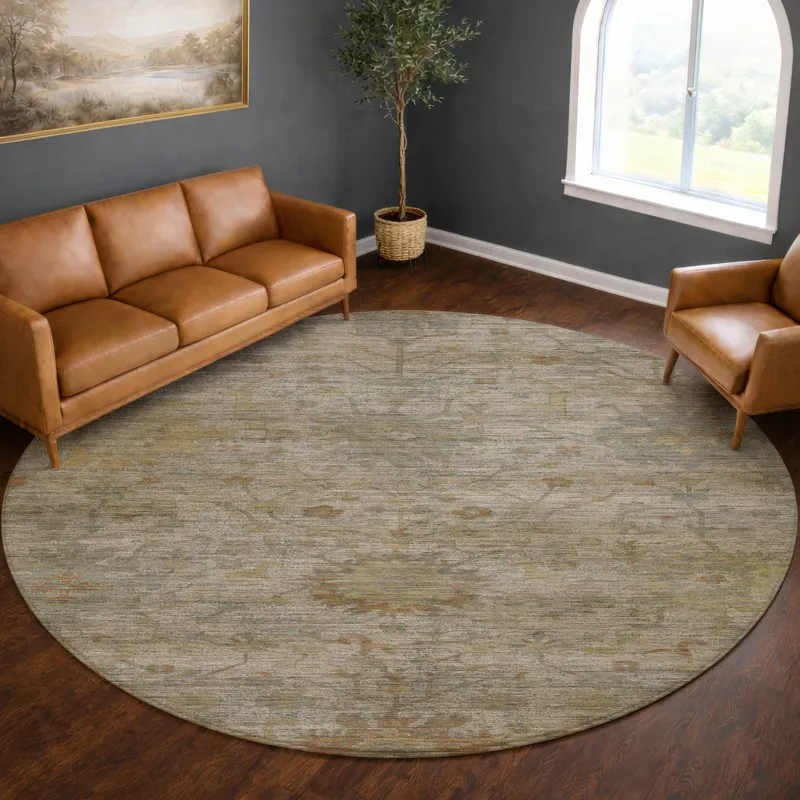 Machine Washable Aristo Ivory 8\' x 8\' Round Rug