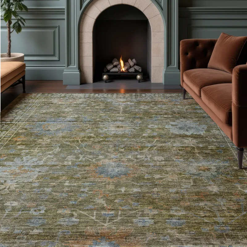 Machine Washable Aristo Olive 10\' x 14\' Rug