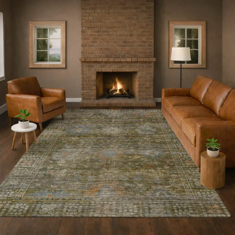 Machine Washable Aristo Olive 10\' x 14\' Rug