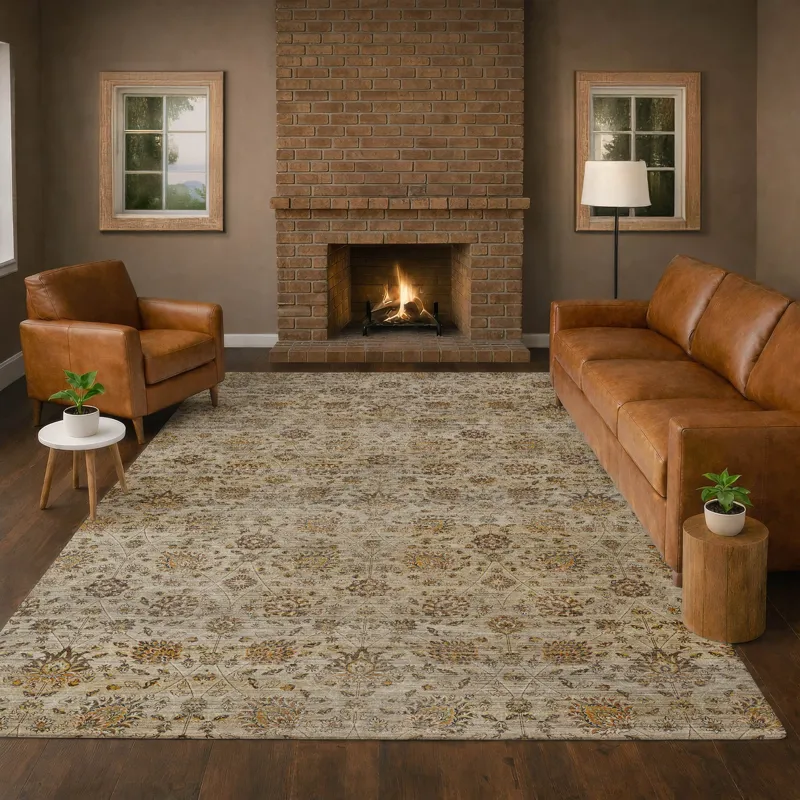 Machine Washable Aristo Beige 5\' x 7\'6\" Rug