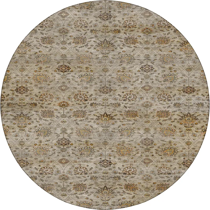 Machine Washable Aristo Beige 8\' x 8\' Round Rug