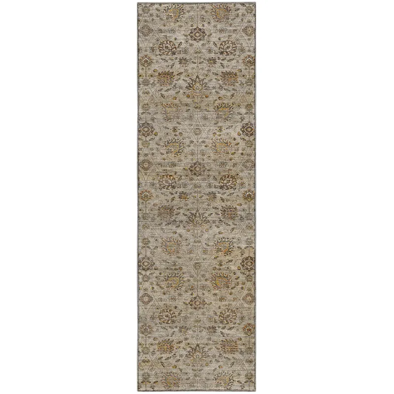Machine Washable Aristo Beige 2\'3\" x 7\'6\" Runner Rug