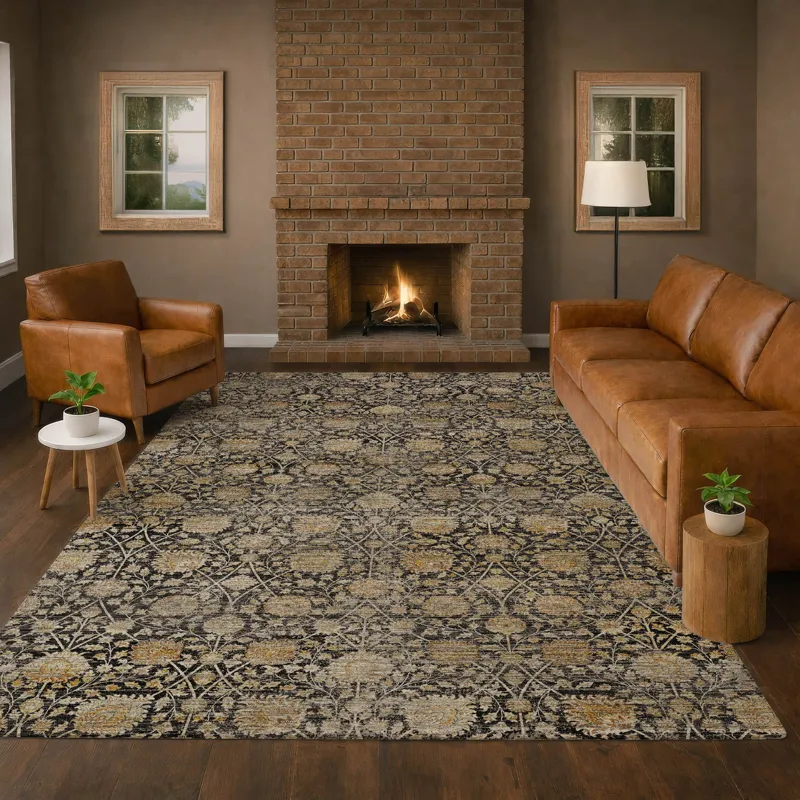 Machine Washable Aristo Black 8\' x 10\' Rug