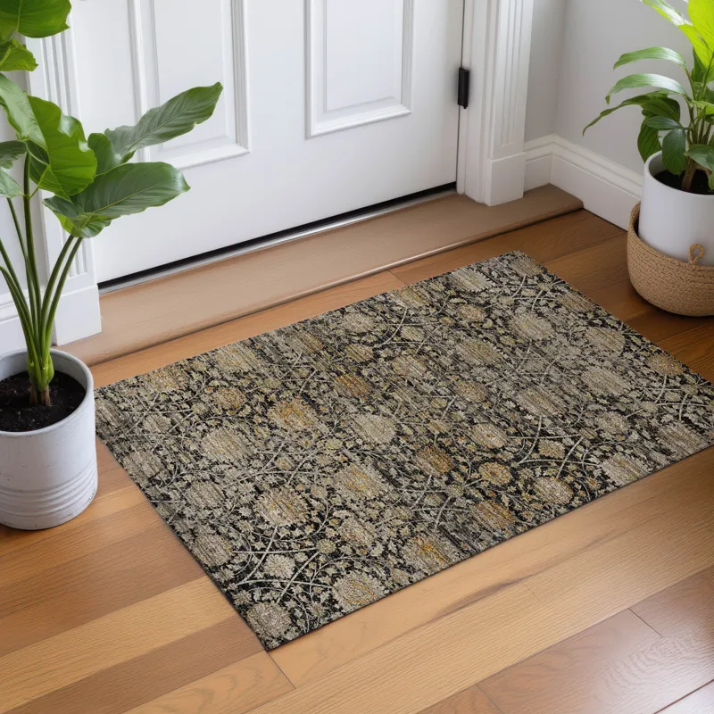 Machine Washable Aristo Black 1\'8\" x 2\'6\" Rug