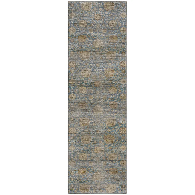 Machine Washable Aristo Blue 2\'3\" x 7\'6\" Runner Rug