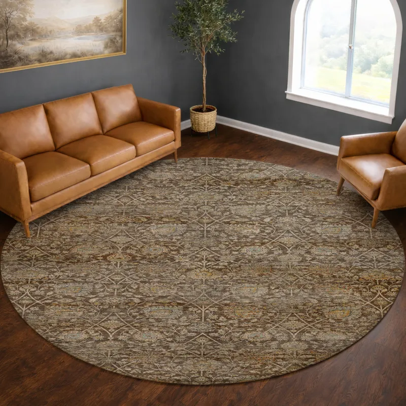 Machine Washable Aristo Coffee 8\' x 8\' Round Rug