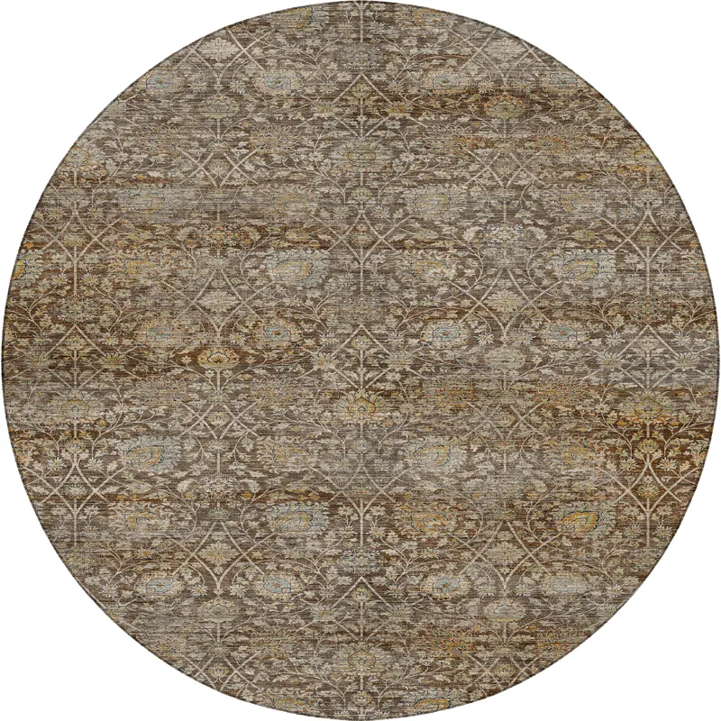 Machine Washable Aristo Coffee 8\' x 8\' Round Rug