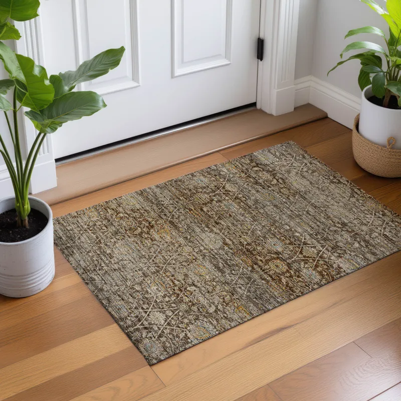Machine Washable Aristo Coffee 1\'8\" x 2\'6\" Rug