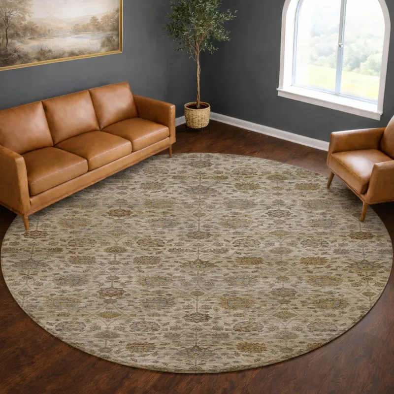 Machine Washable Aristo Ivory 8\' x 8\' Round Rug