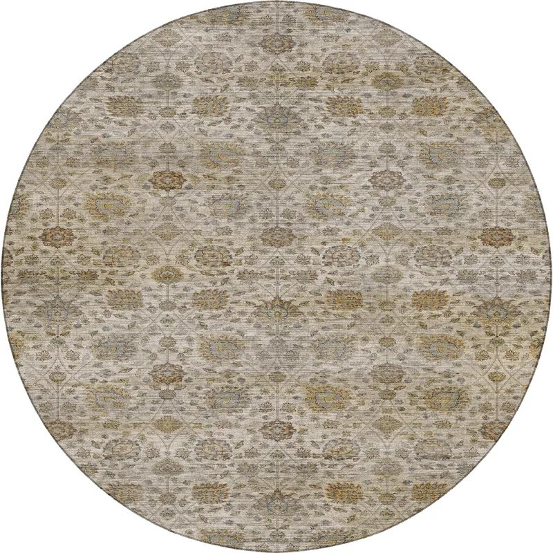 Machine Washable Aristo Ivory 8\' x 8\' Round Rug
