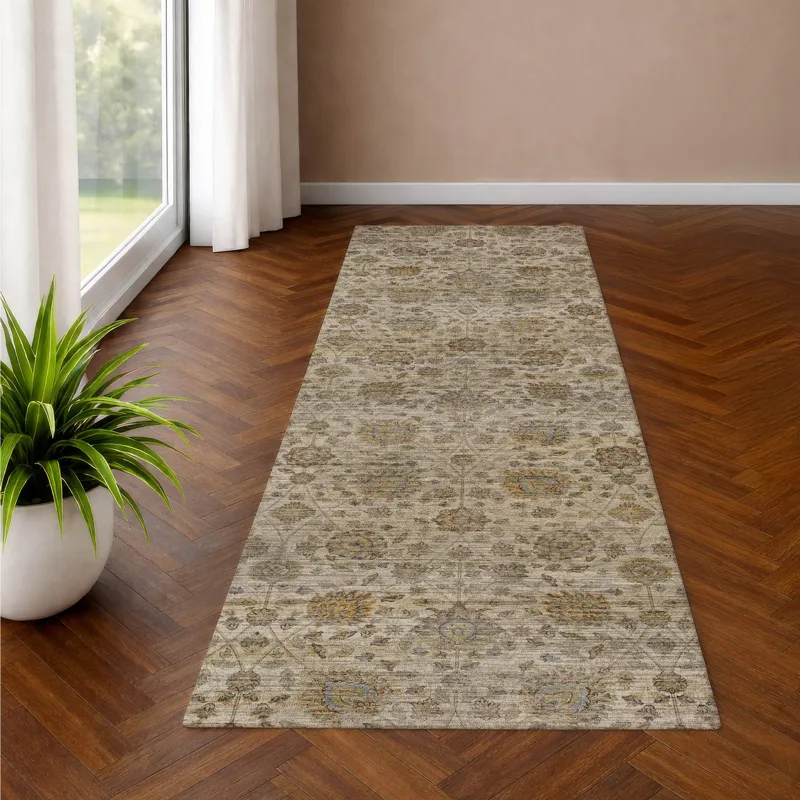 Machine Washable Aristo Ivory 2\'3\" x 7\'6\" Runner Rug