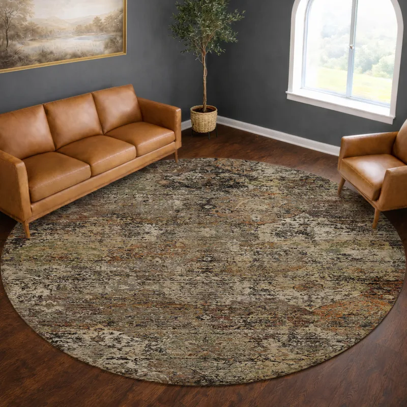 Machine Washable Aristo Taupe 8\' x 8\' Round Rug