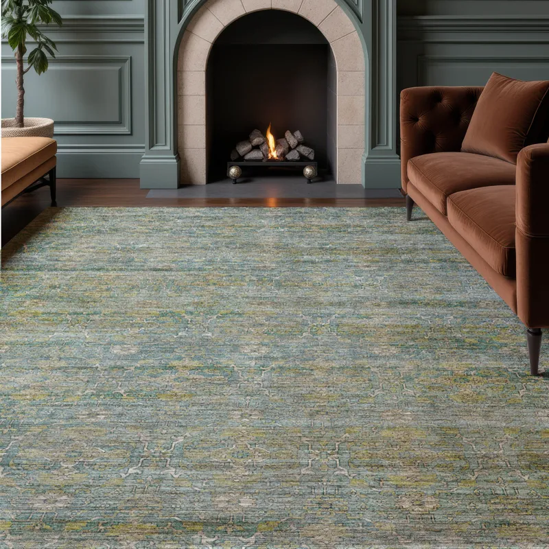 Machine Washable Aristo Teal 6\'6\" x 9\'6\" Rug