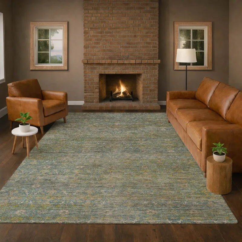 Machine Washable Aristo Teal 6\'6\" x 9\'6\" Rug