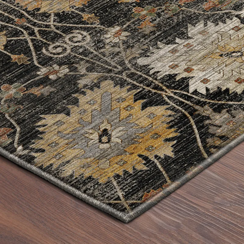 Machine Washable Aristo Black 2\'6\" x 3\'10\" Rug