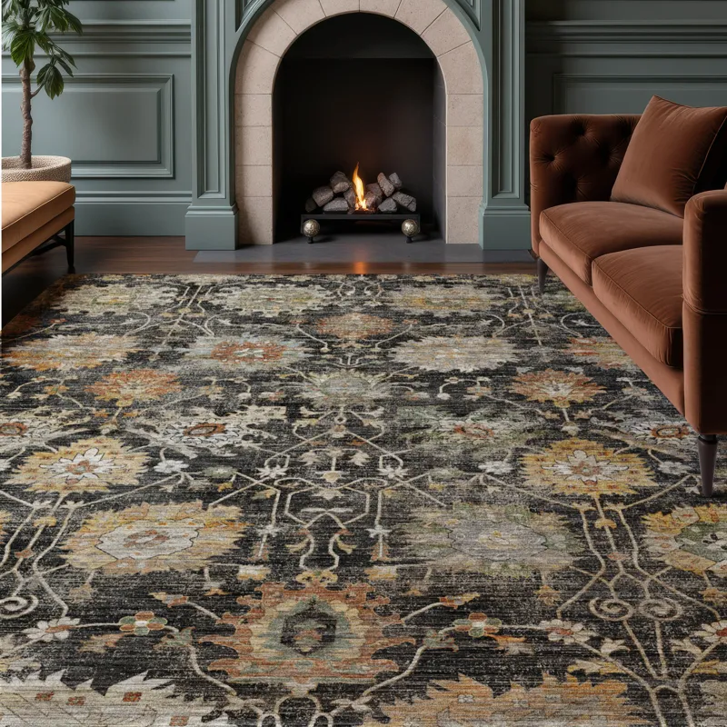 Machine Washable Aristo Black 2\'6\" x 3\'10\" Rug