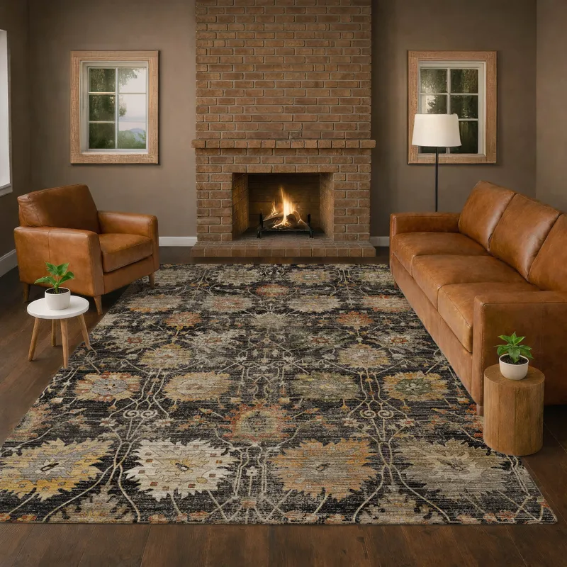 Machine Washable Aristo Black 2\'6\" x 3\'10\" Rug