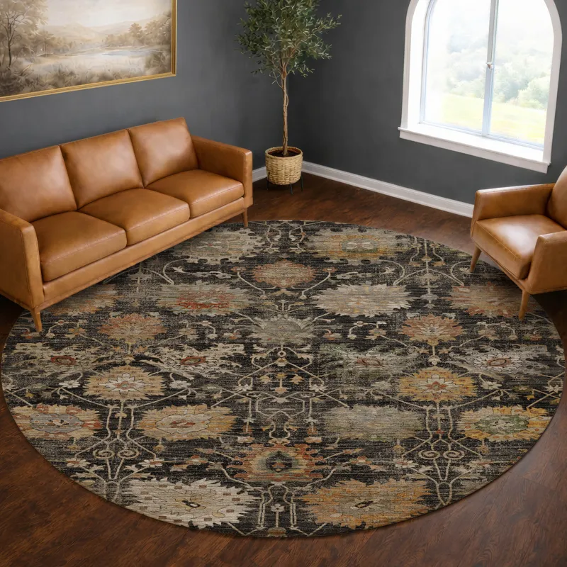 Machine Washable Aristo Black 8\' x 8\' Round Rug