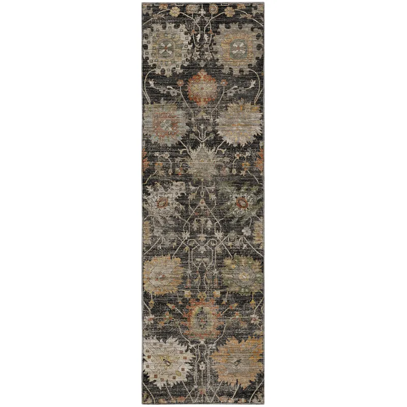 Machine Washable Aristo Black 2\'3\" x 7\'6\" Runner Rug