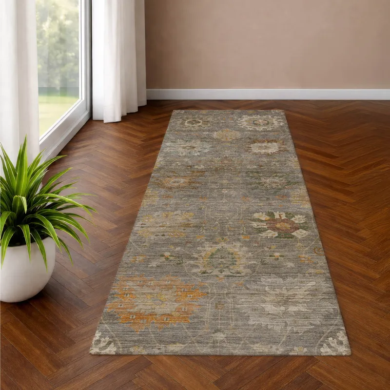 Machine Washable Aristo Gray 2\'3\" x 7\'6\" Runner Rug