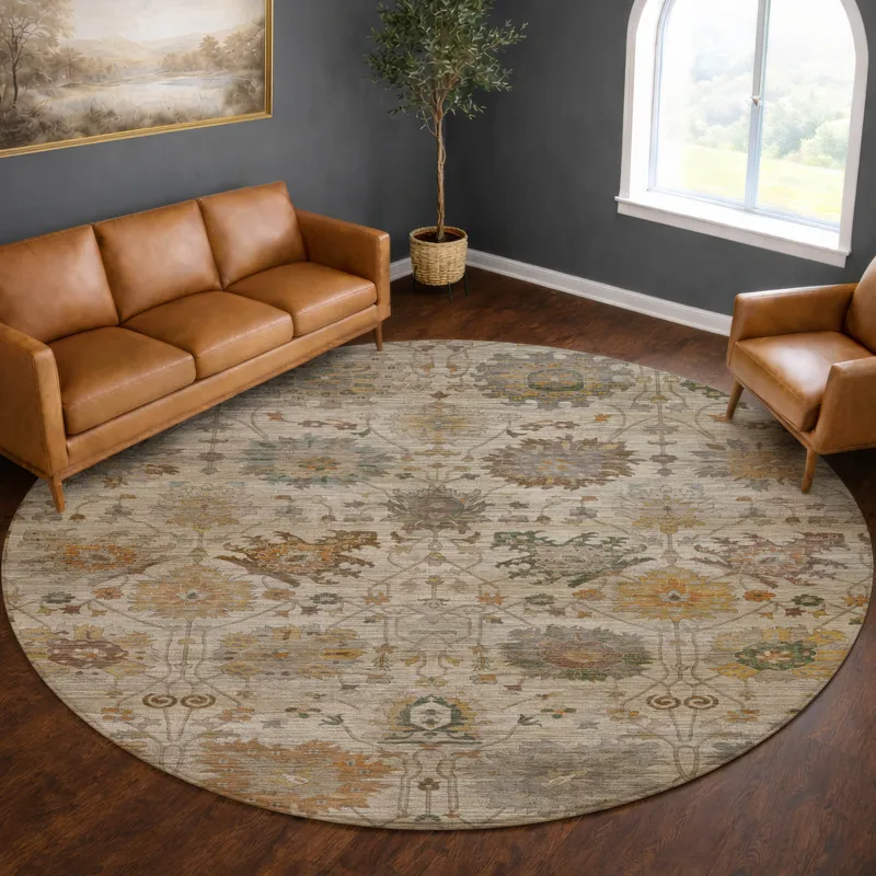 Machine Washable Aristo Ivory 8\' x 8\' Round Rug