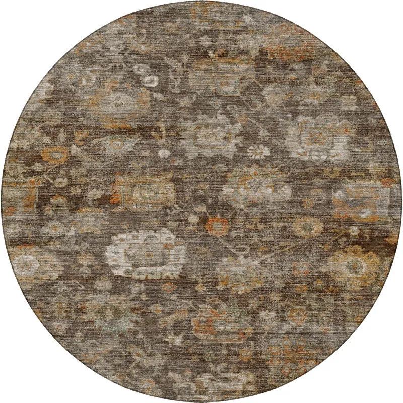 Machine Washable Aristo Chocolate 8\' x 8\' Round Rug