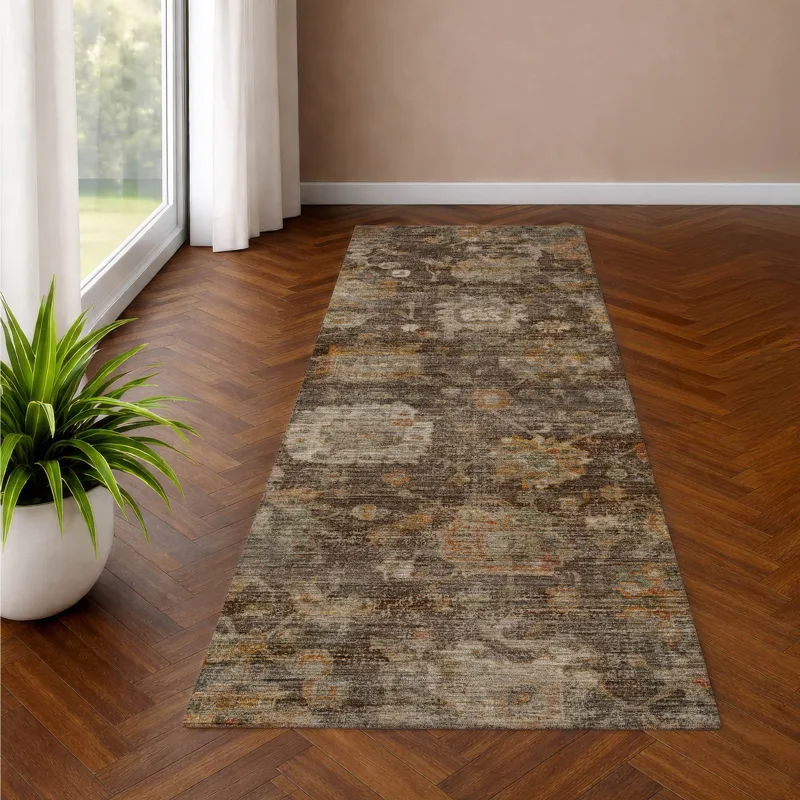 Machine Washable Aristo Chocolate 2\'3\" x 7\'6\" Runner Rug
