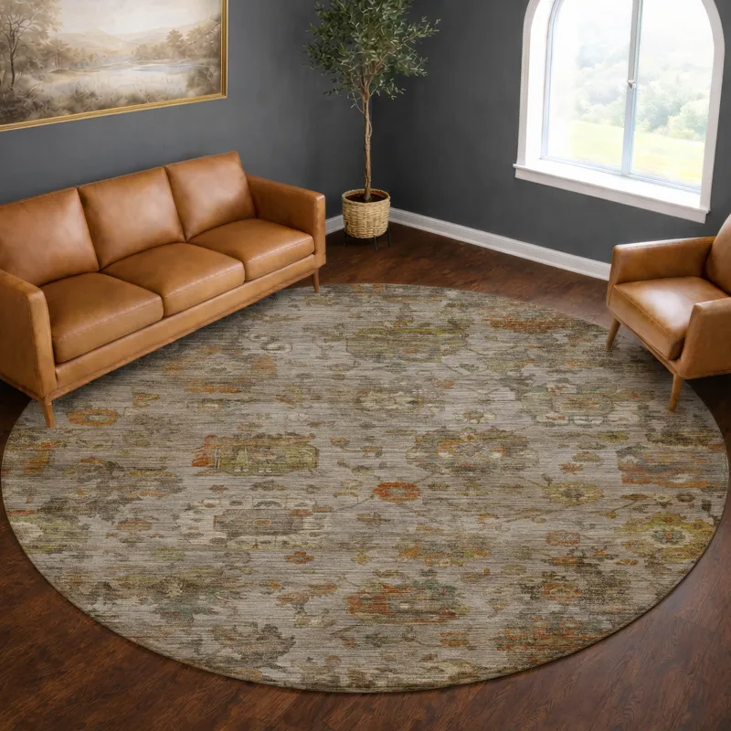Machine Washable Aristo Silver 8\' x 8\' Round Rug