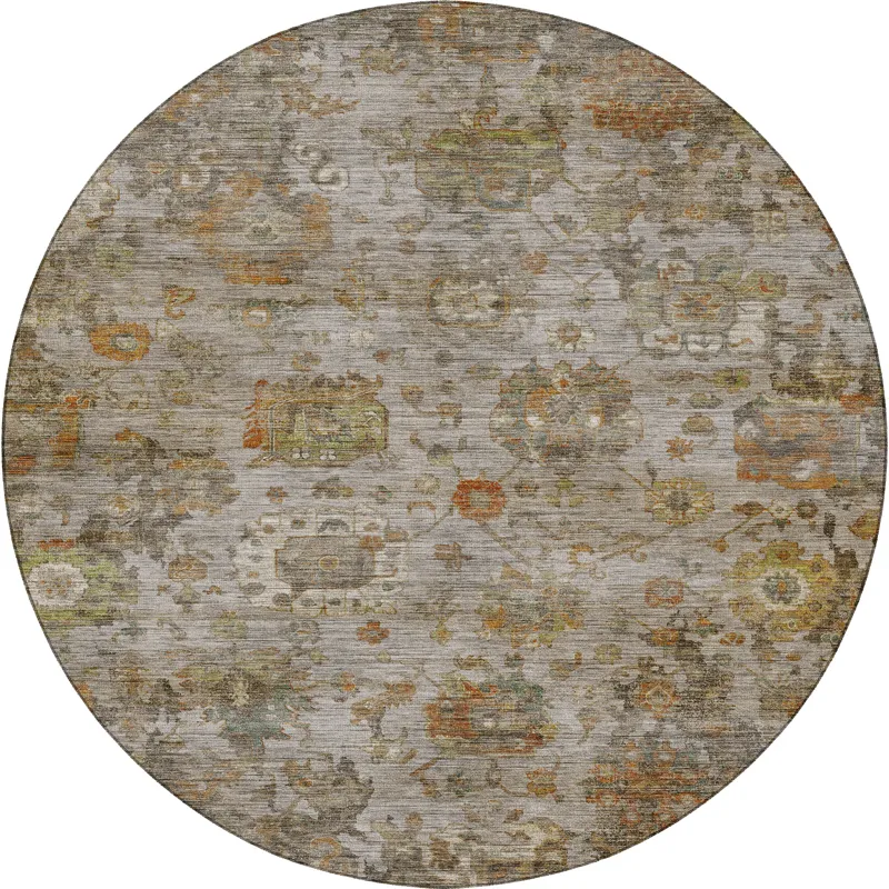 Machine Washable Aristo Silver 8\' x 8\' Round Rug