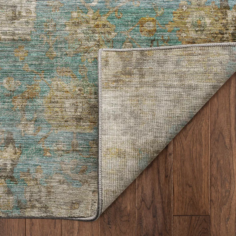 Machine Washable Aristo Teal 1\'8\" x 2\'6\" Rug
