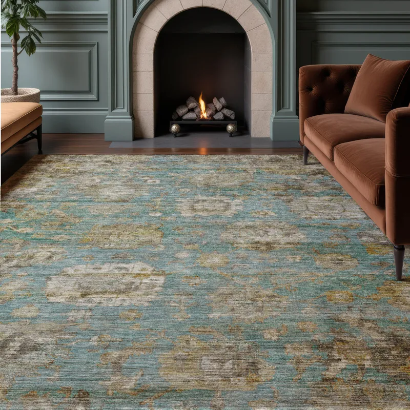 Machine Washable Aristo Teal 3\' x 5\' Rug