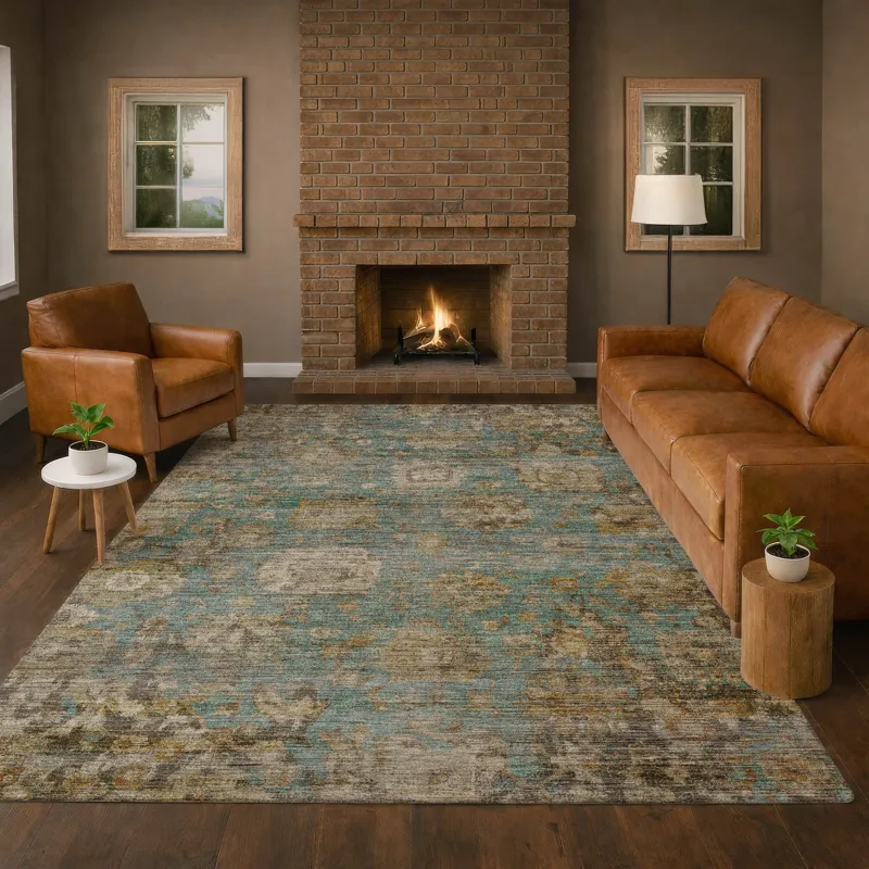 Machine Washable Aristo Teal 3\' x 5\' Rug